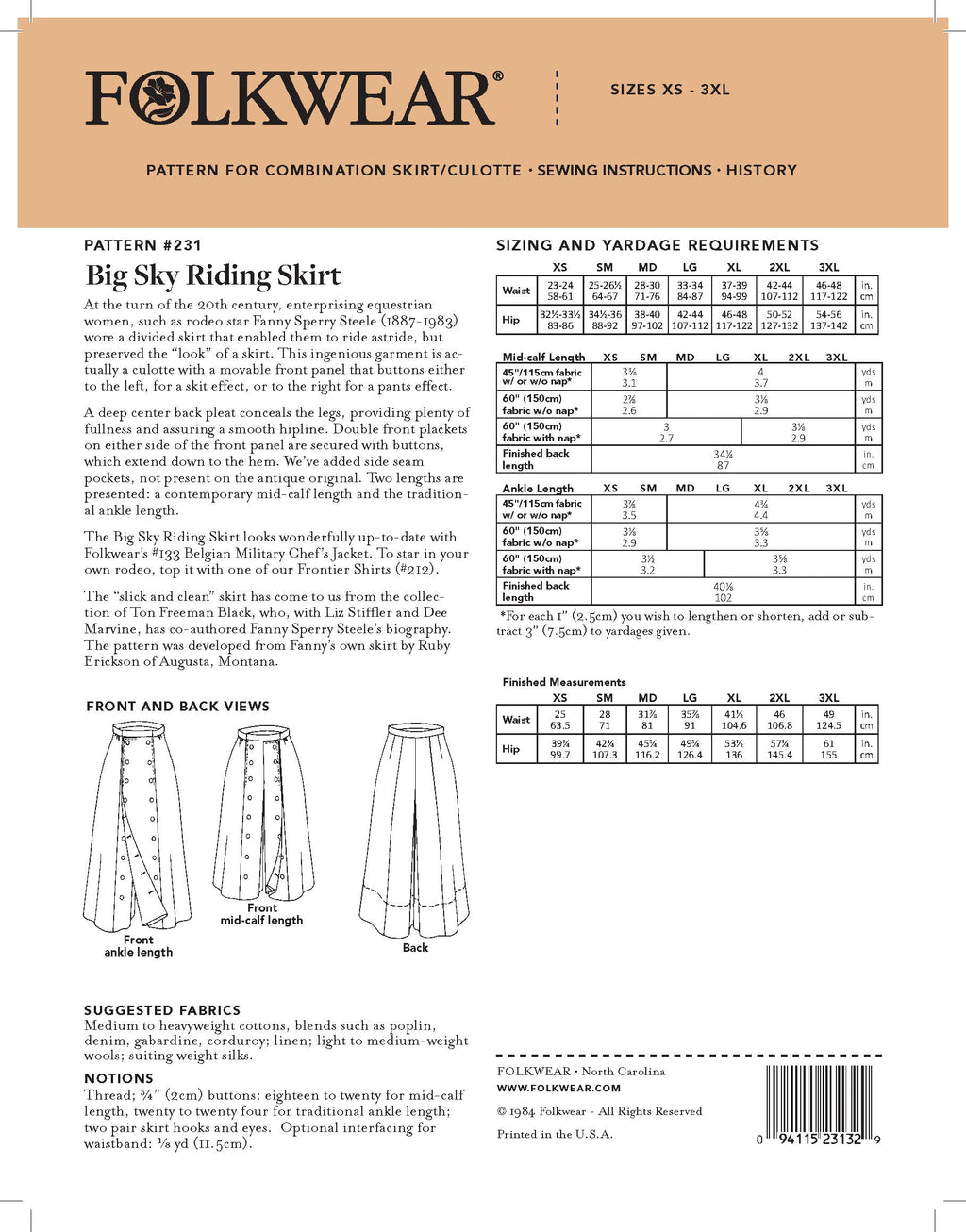 231 Big Sky Riding Skirt