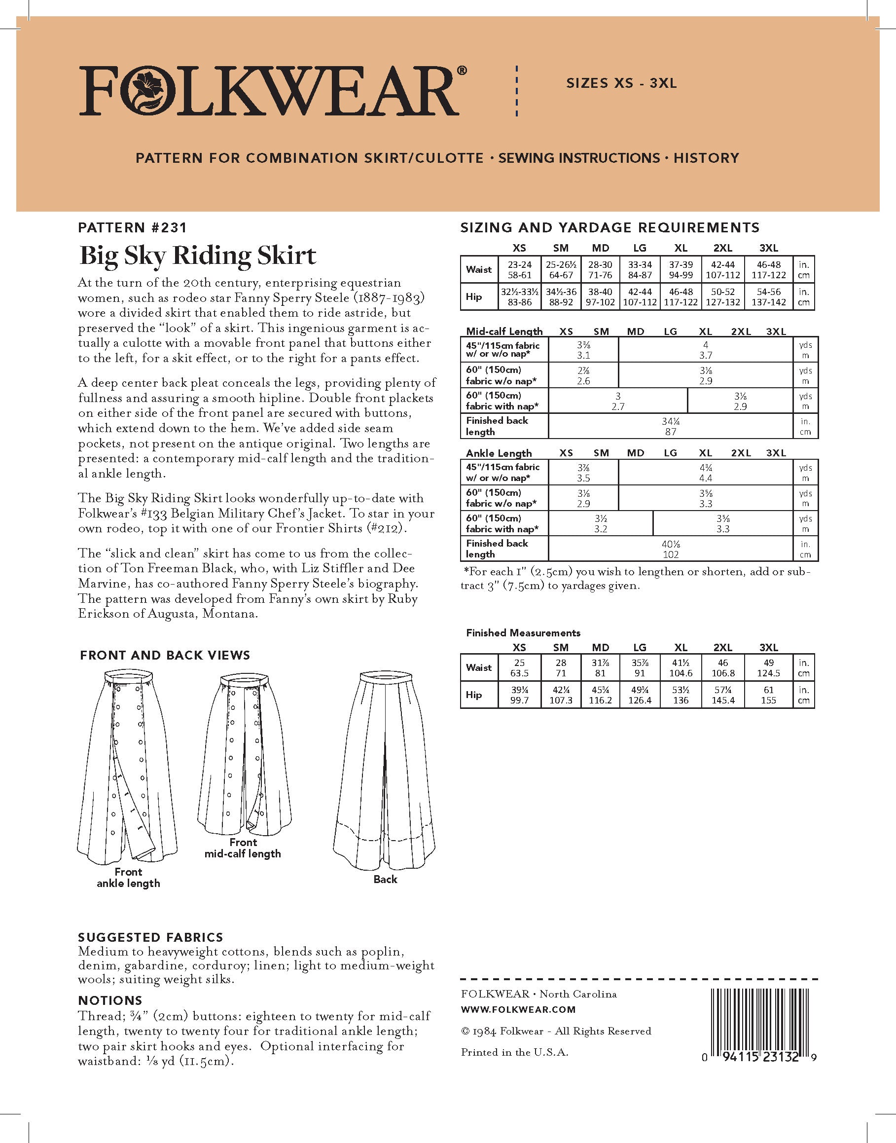231 Big Sky Riding Skirt