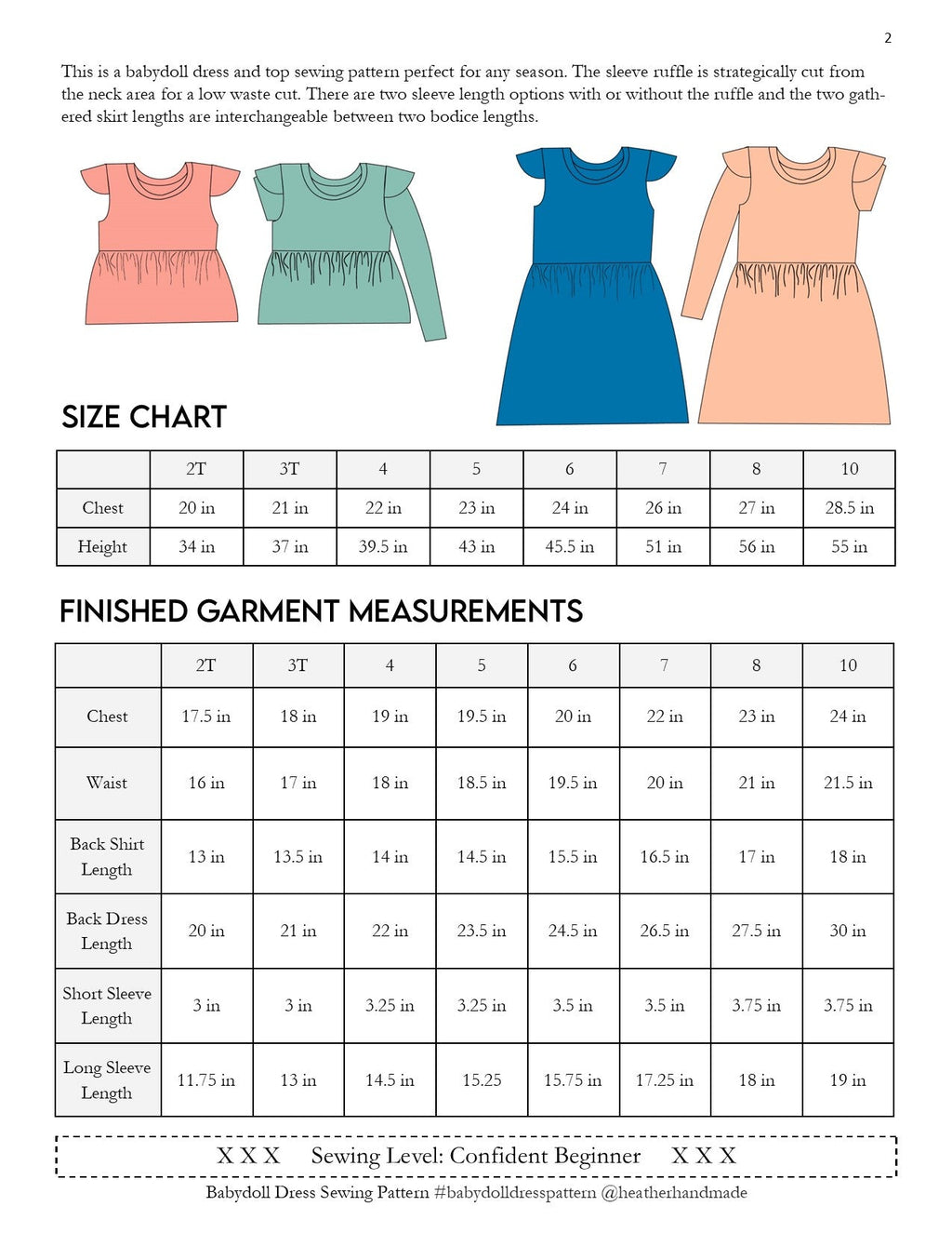 Babydoll Dress and Top Sewing Pattern