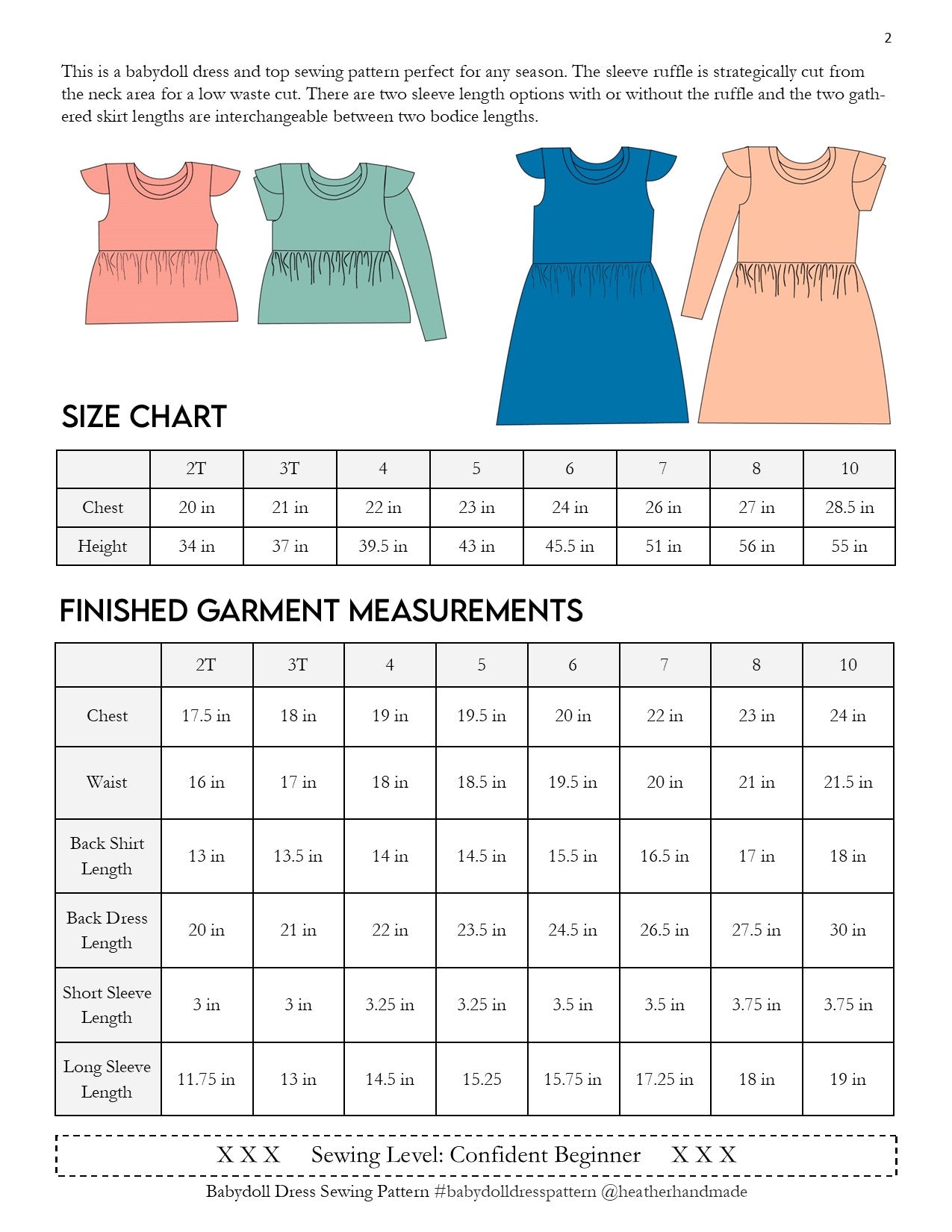 Babydoll Dress and Top Sewing Pattern